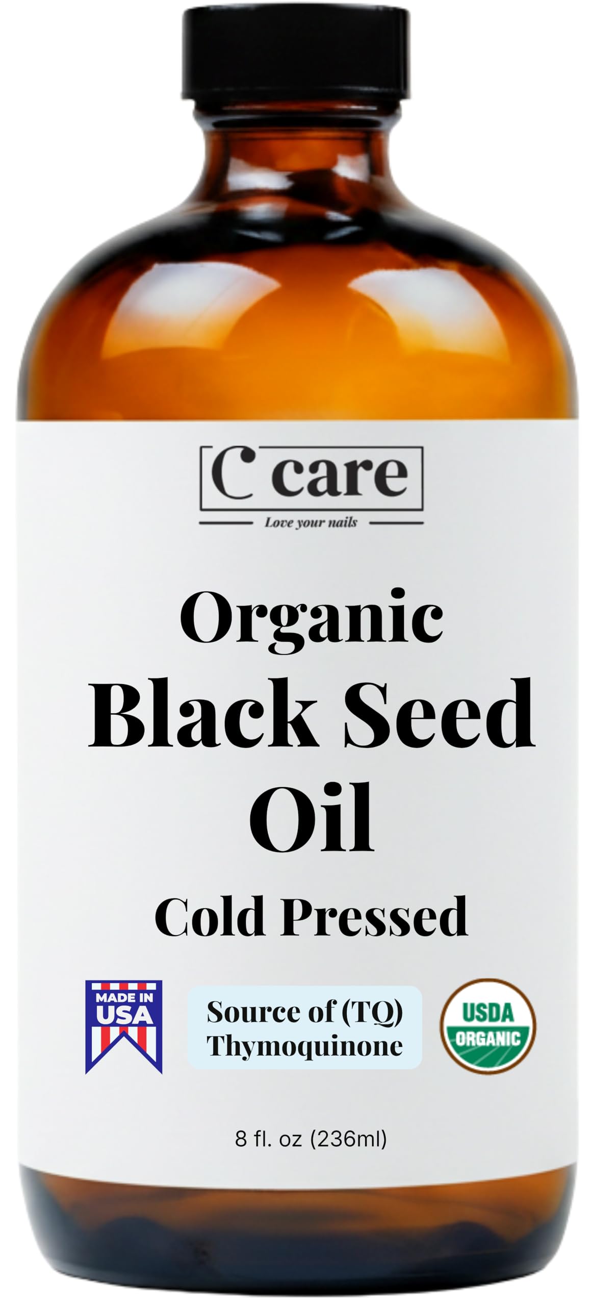 Black Seed Oil Organic Cold Pressed Unrefined Glass Bottle | USDA Certified Organic Black Cumin Seed Oil | High Thymoquinone Omega 3 6 9 | for Immune Support, Joints, Digestion, Hair & Skin | 8 Fl oz