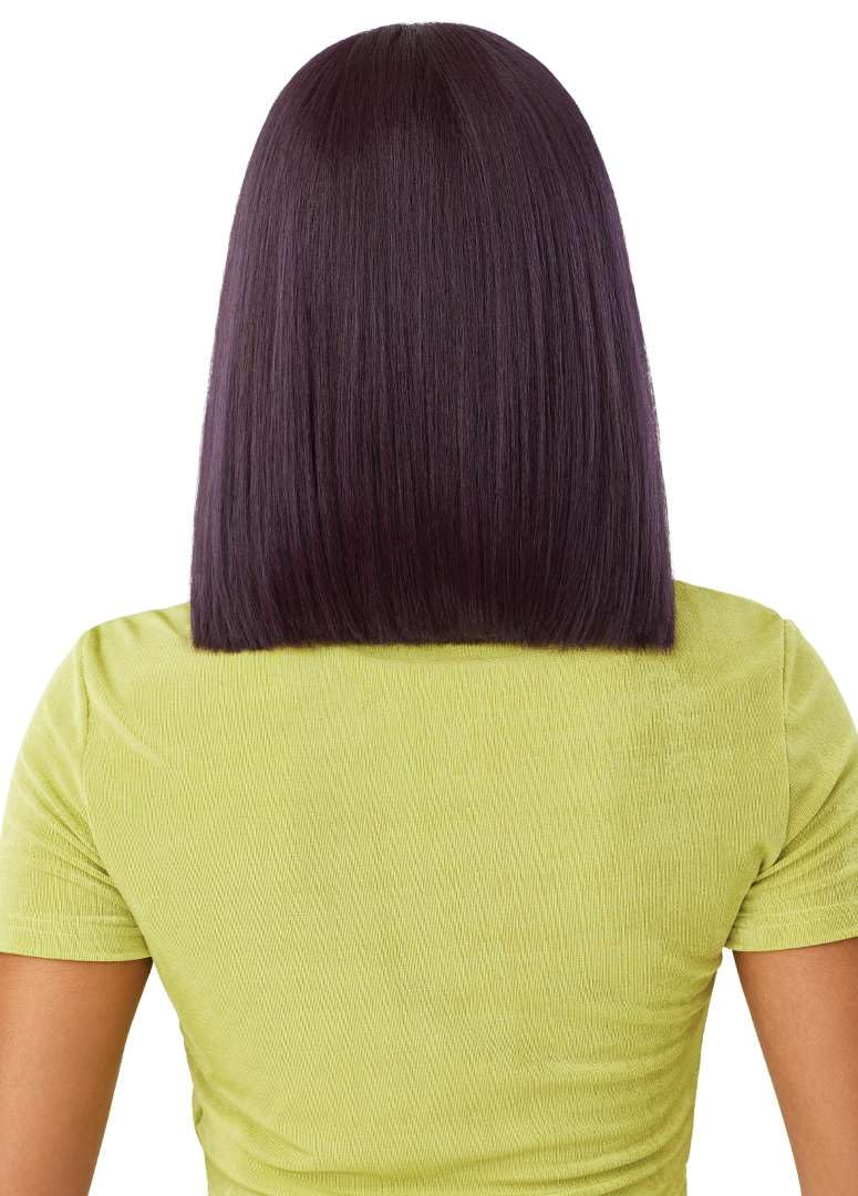 Outre 6X5 Pre-Cut Lace Closure Wig - Human Hair Blend - Yaki Straight Bob 14" (BLACK BERRY) – alternate angle