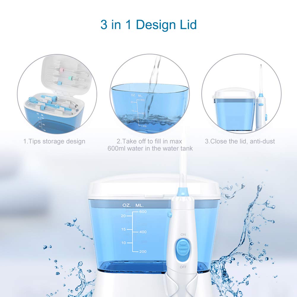 TUREWELL Water Dental Flossing Oral Irrigator for Teeth/Braces – back view and specifications