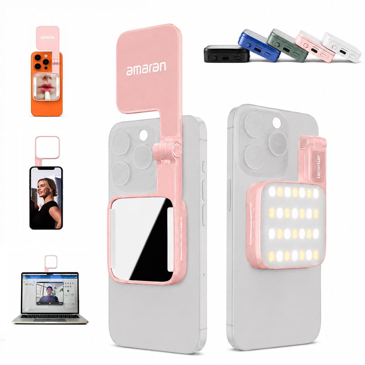 Amaran Go MagSafe and Qi2 Mini Phone Light with Flip Mirror (Pink) – Pink