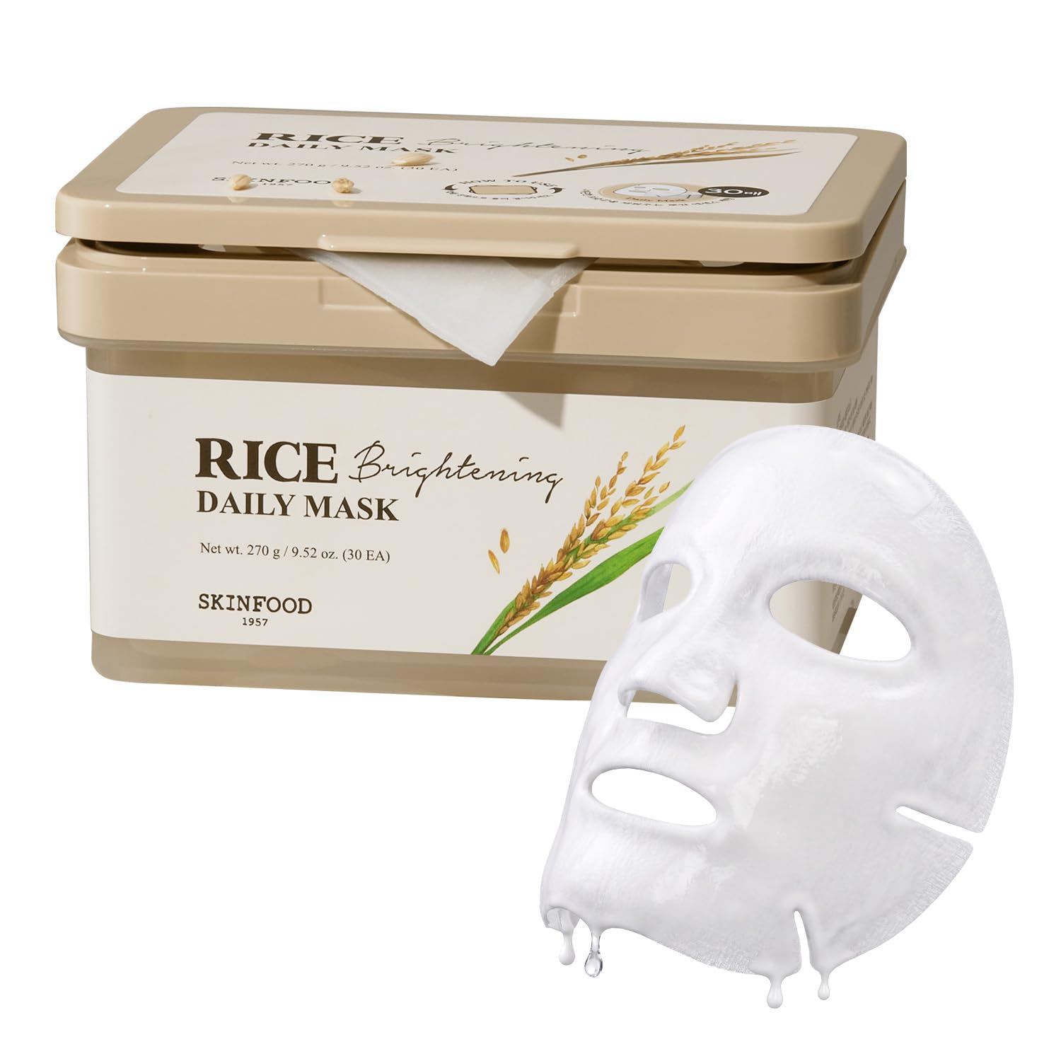 SKINFOOD Rice Daily Mask 30 Sheets, Korean Quick & Easy Daily - Product Imagery