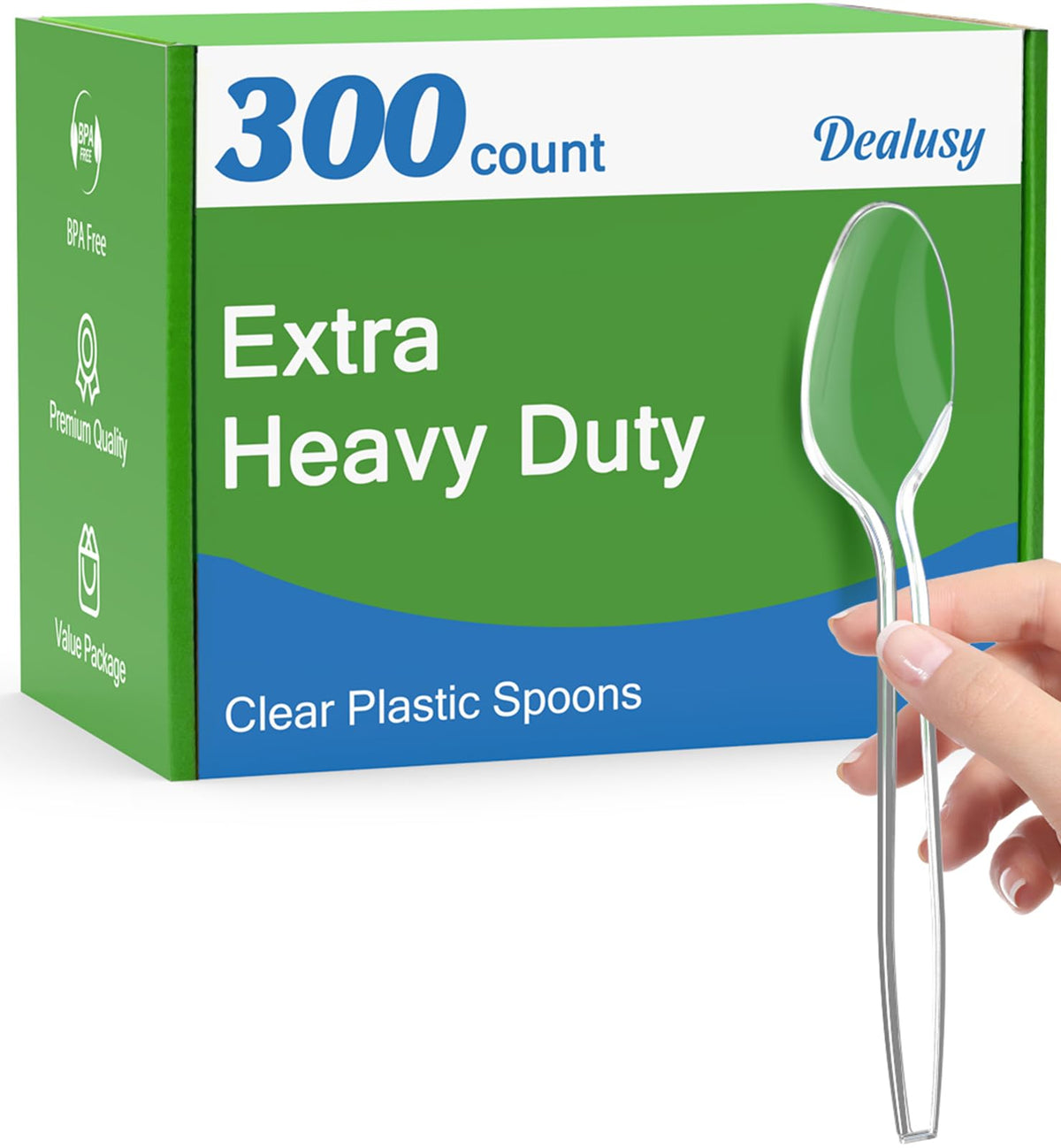 Dealusy 300 Count Clear Plastic Spoons Disposable – Clear, Plastic