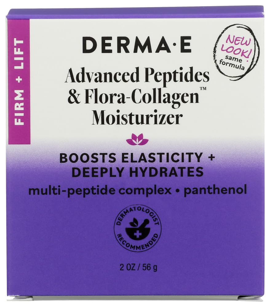 Derma E Advanced Peptides & Collagen Moisturizer in a 2oz jar, showing the skincare product with a clean, minimalist design.