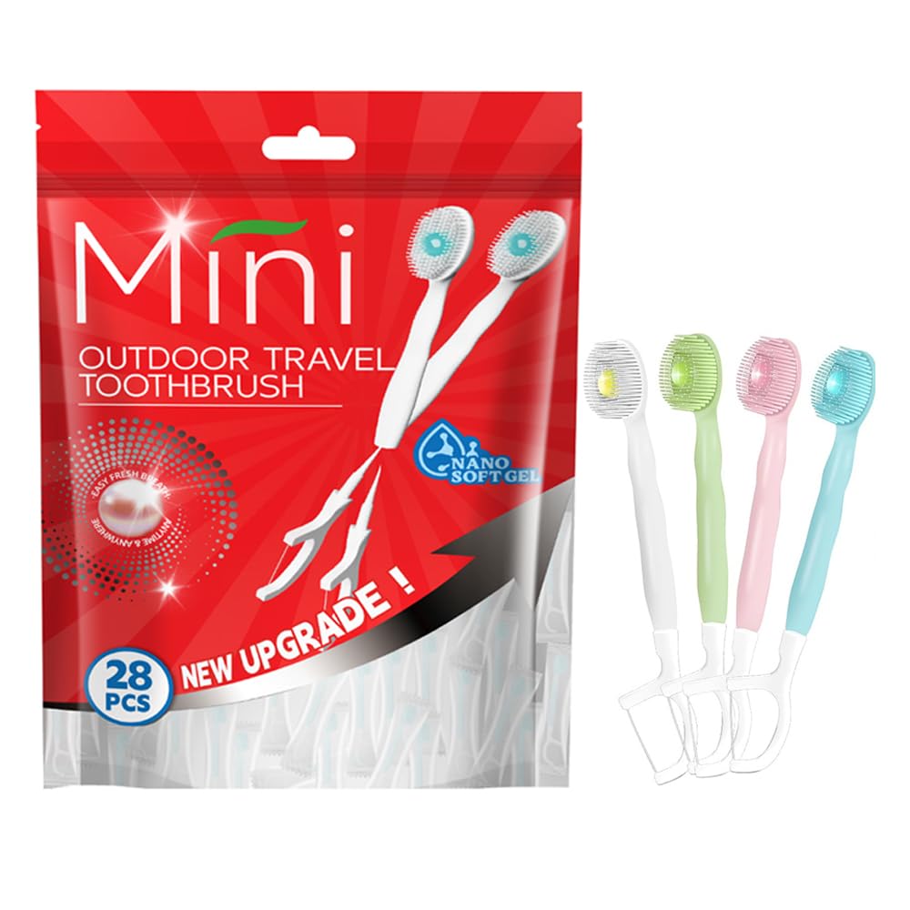 28 Packs Mini Brushes Disposable Toothbrushes, Mix Flover - Product Imagery