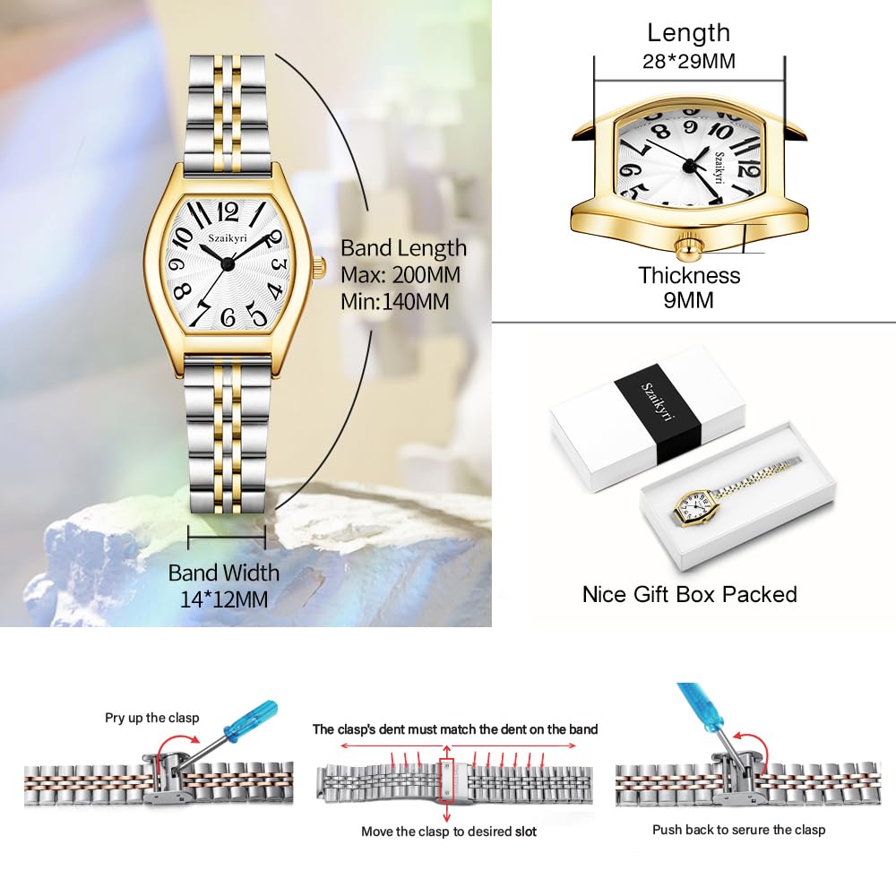 Szaikyri Barrel-Shaped Watch for Women with Easy Read Arabic Numerals Ladies Dress Watch – alternate angle