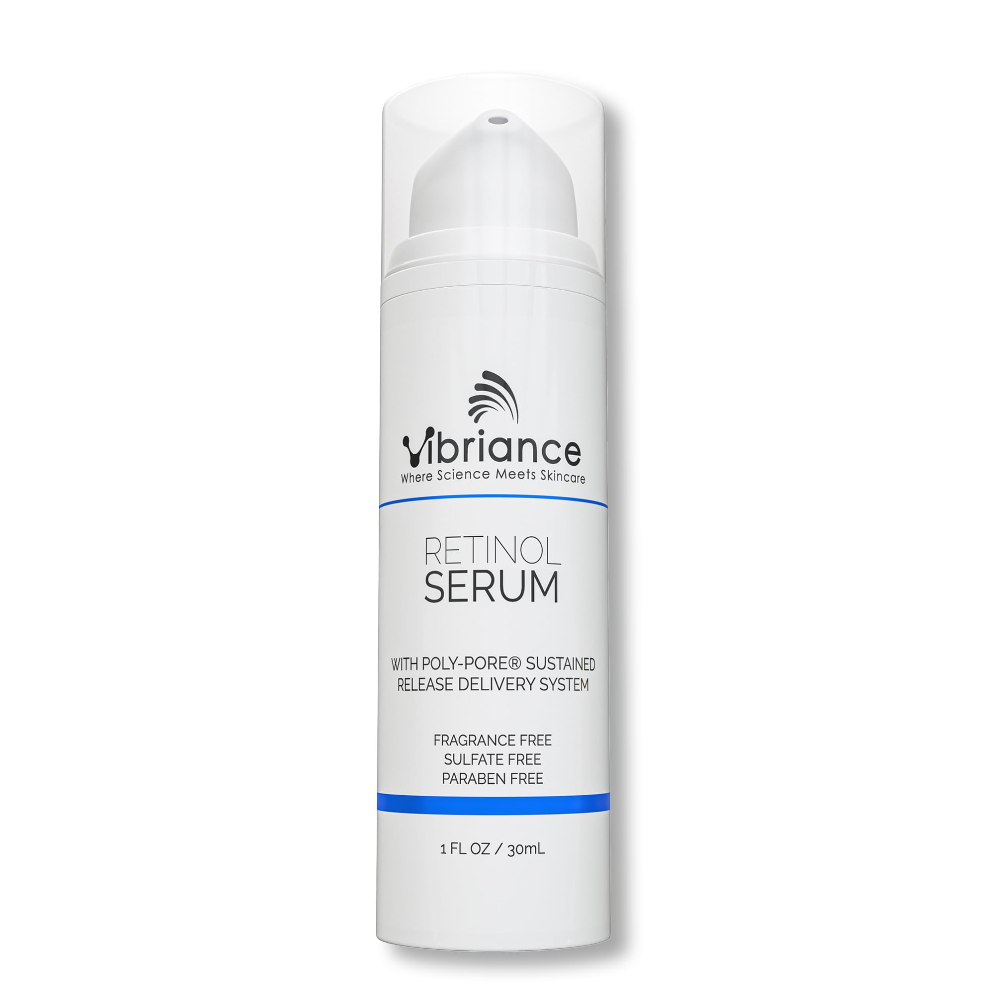 Vibriance Retinol Night Serum for Sensitive Skin in 1oz bottle, showcasing the serum's sleek packaging and applicator.