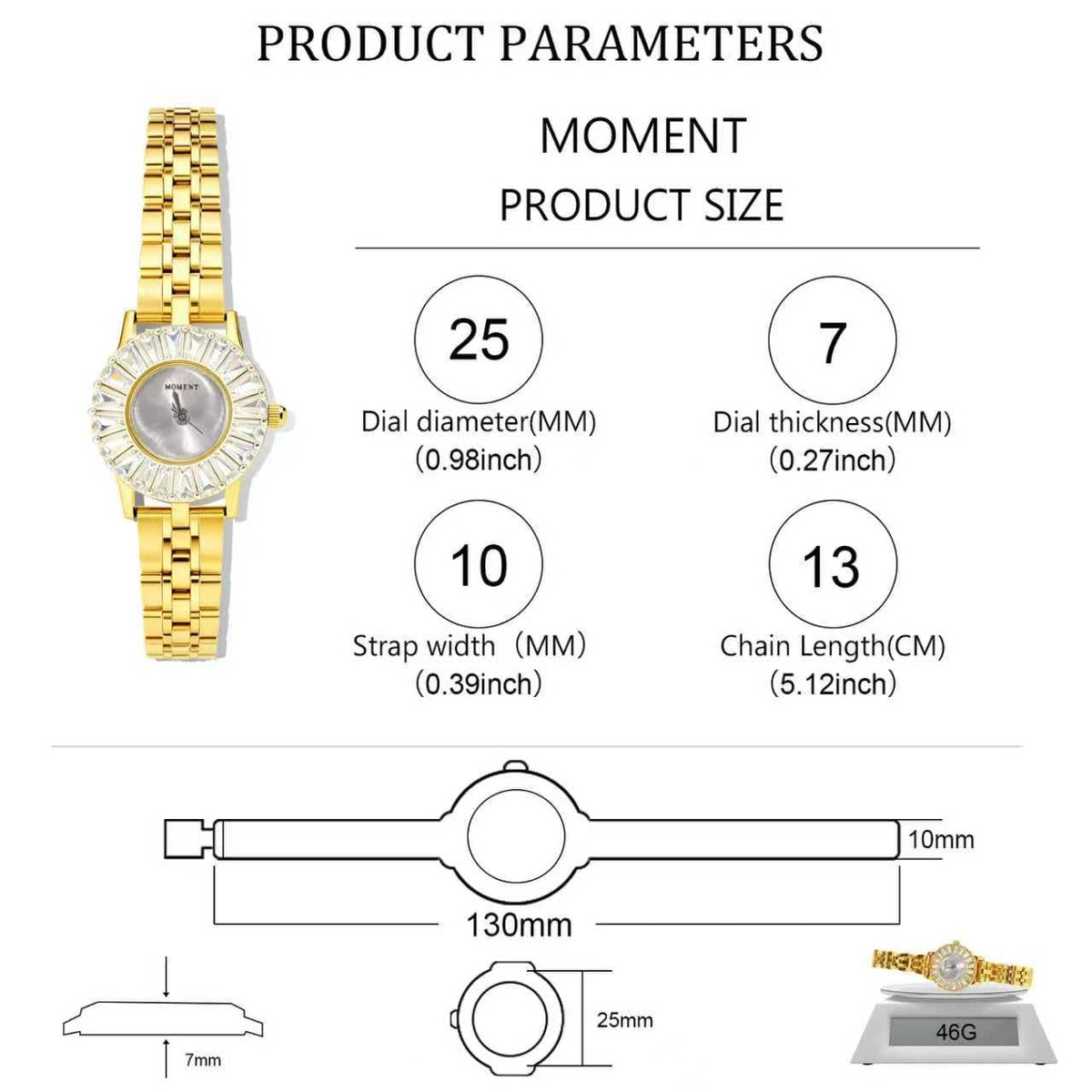 GORBEN Gold-Tone Women's Watch with High-Precision Quartz Movement, Crystal Bezel Ultra-Thin Wristwatch, Elegant Gift Bo