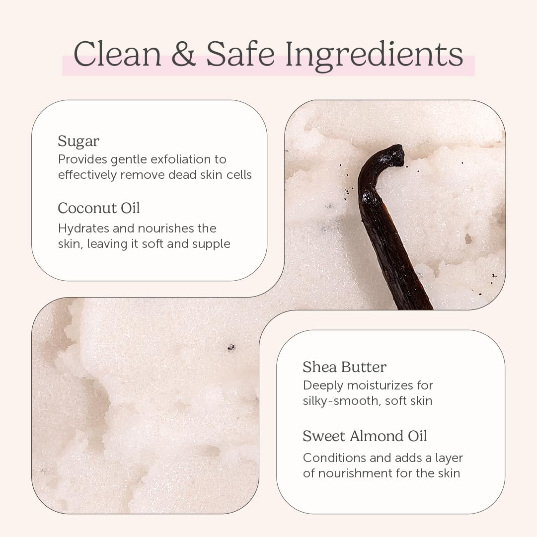 Nectar Bath Treats Sugar Scrub, Exfoliating Body Scrub (16 Ounce, Vanilla) – packaging and label