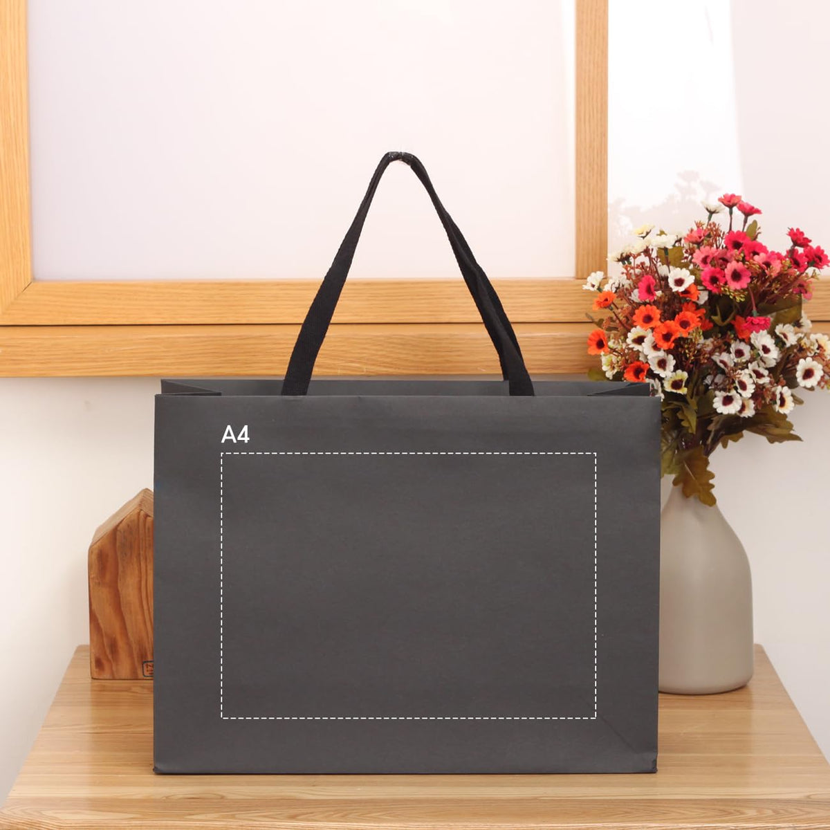 PAPERIST 10pcs 15.7x5.5x11.8 (3) Large Size, Black Paper Bags with Black Cotton Handles, Thick Sturdy Durable Gift bags 
