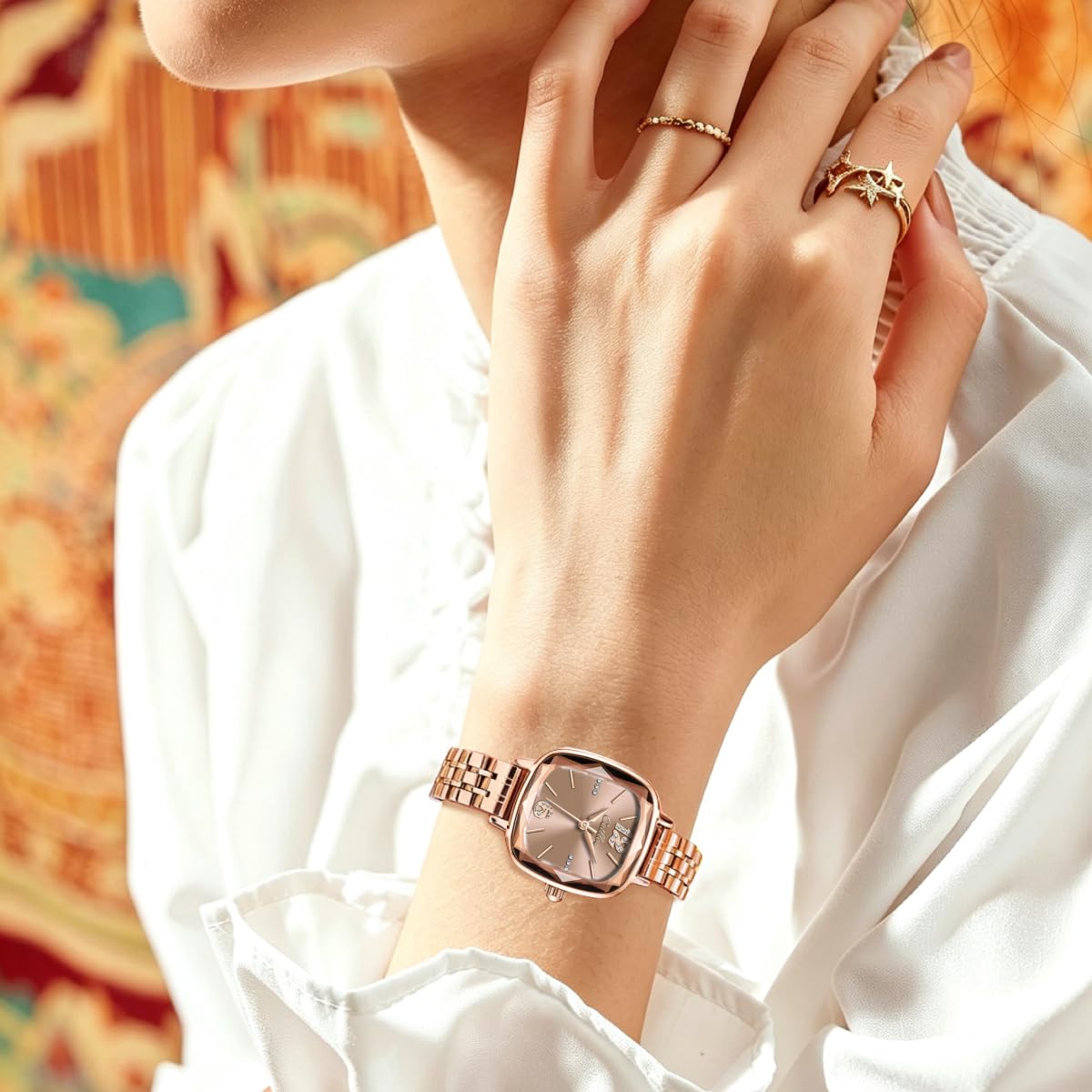 BOGEVNOR Rose Gold Square Ladies Watches Small Wrists Rectangular Case Women’s Watches Diamond Analog Quartz Waterproof 