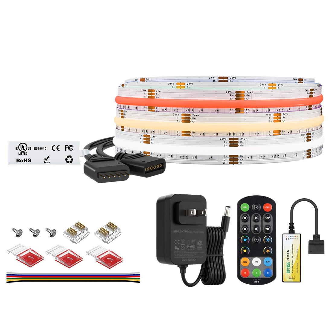 BTF-LIGHTING 9.8FT RGBCCT COB LED Strip Light Kit, DC24V Color Changing – RGB+Tunable(3000K-6000K)