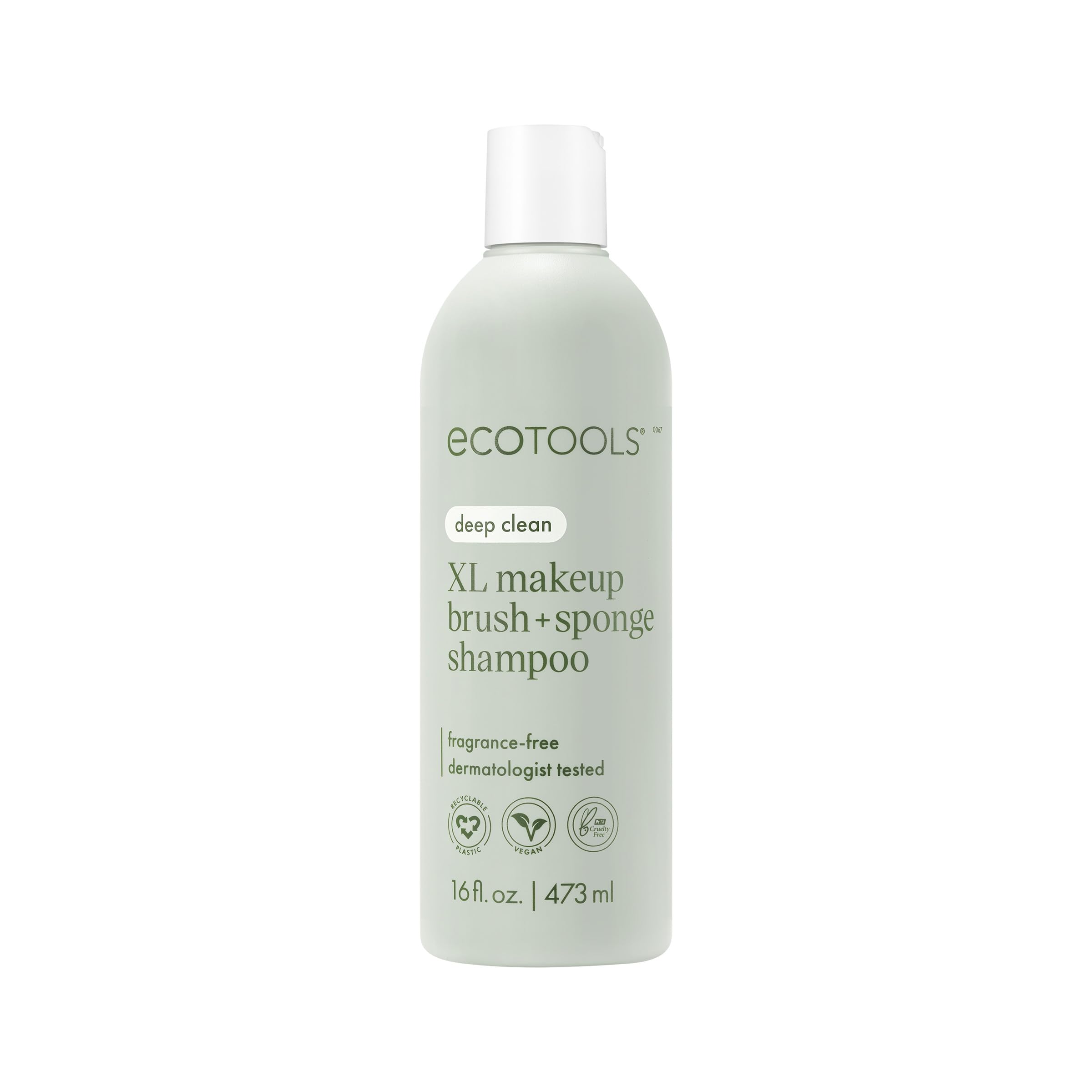 EcoTools XL makeup brush cleanser and sponge shampoo in a 16 fl oz bottle, fragrance-free cleaning agent for brushes and sponges.