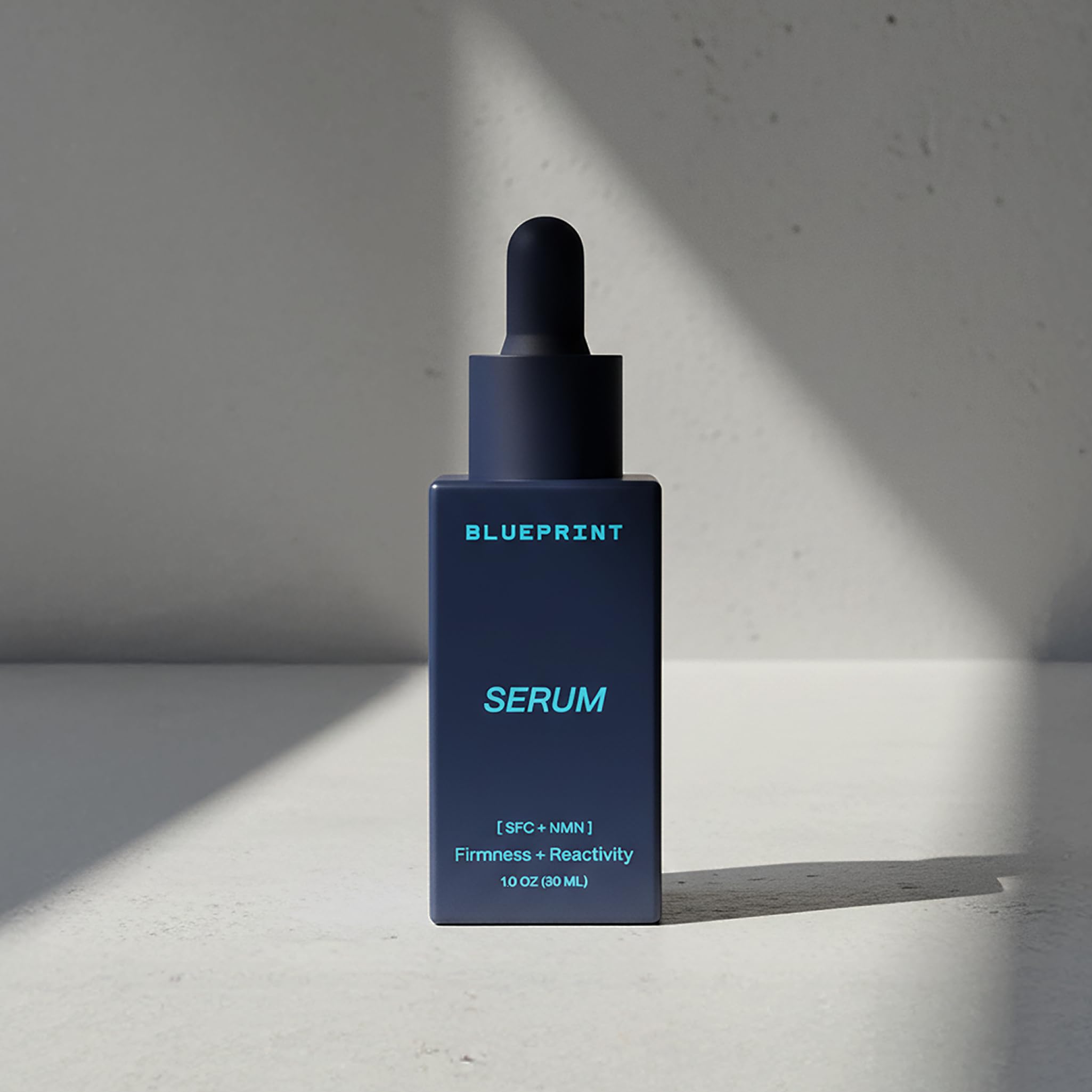 Blueprint Bryan Johnson Facial Serum SFC & NMN 1oz bottle, skincare serum with blue and white packaging, designed for skin rejuvenation.