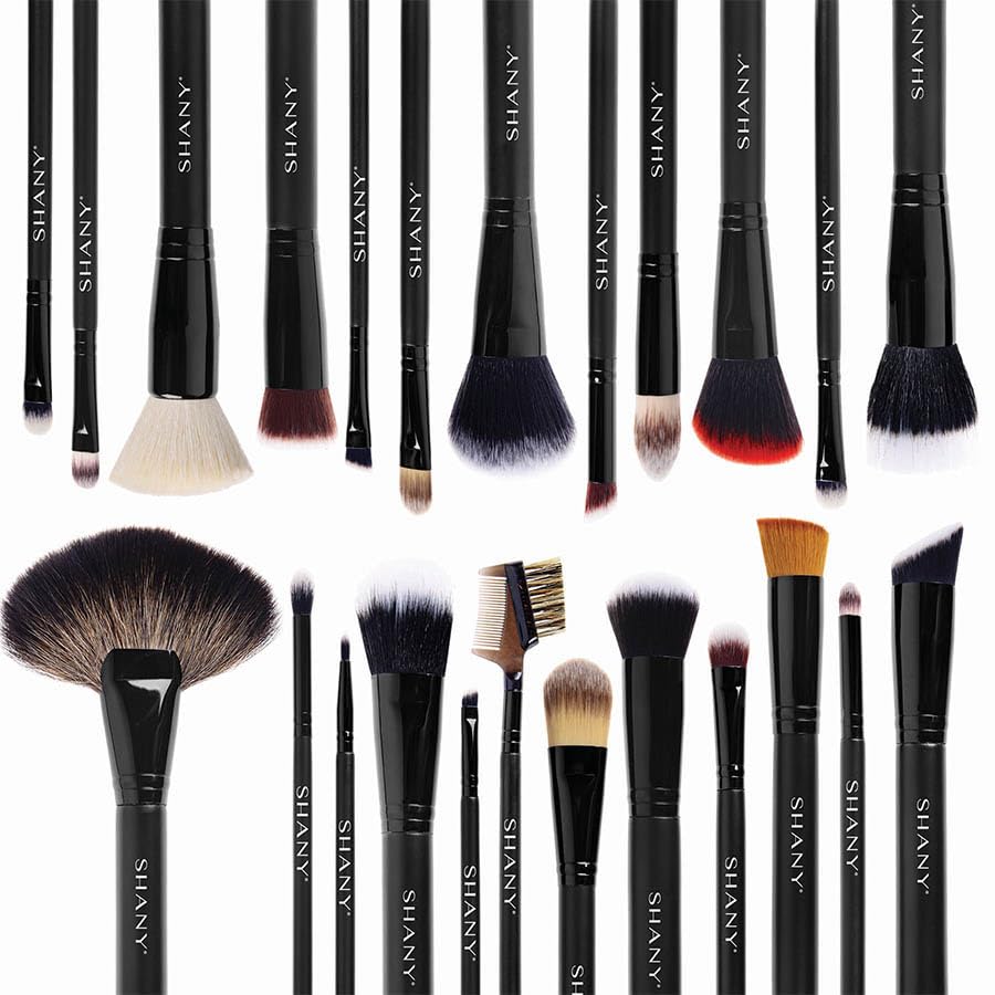 SHANY 24-piece professional makeup brush set with various brushes for eyes, face, and foundation, displayed in a compact case.
