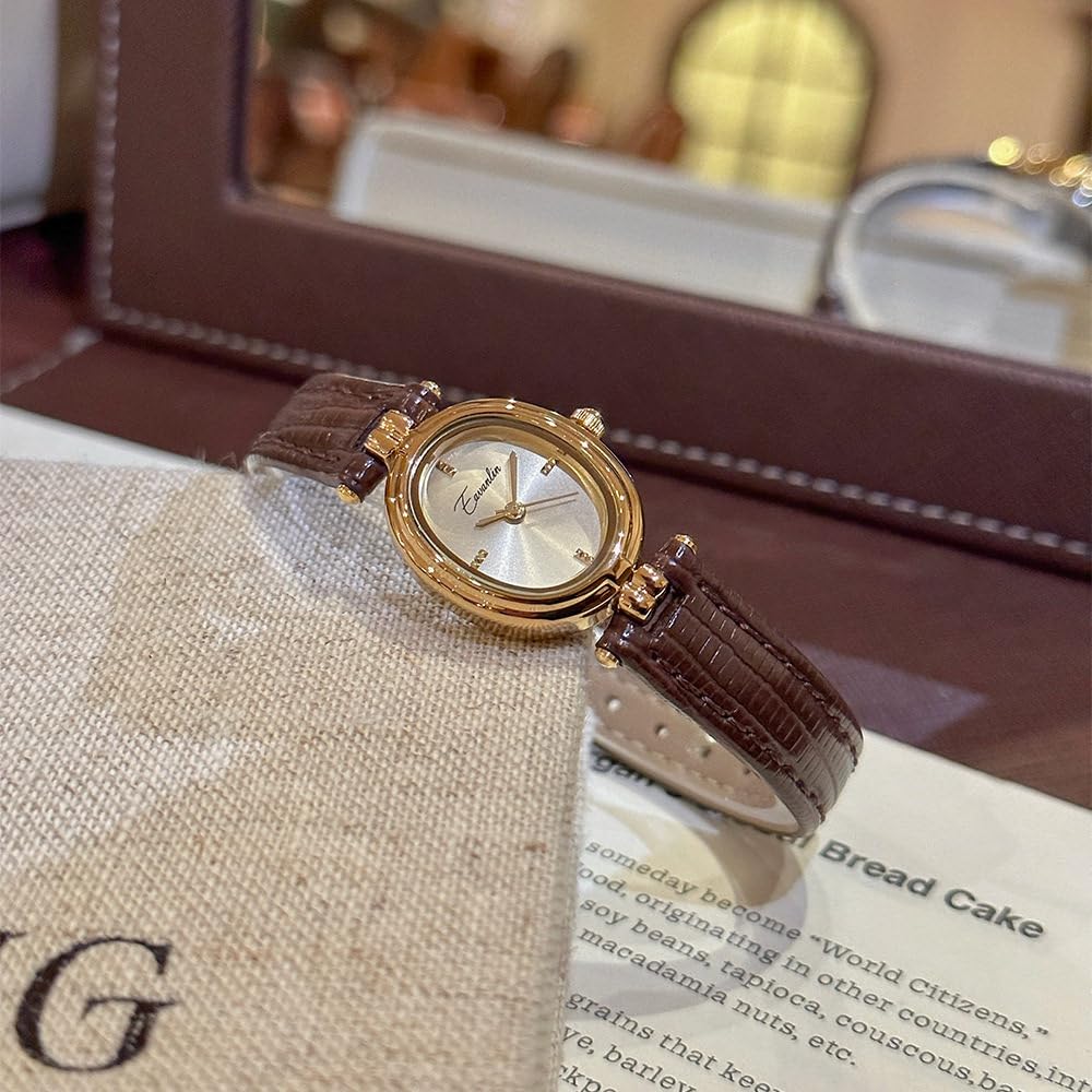 CARLIEN Women's Vintage Fashion Small Gold Oval Quartz Watches – packaging and label