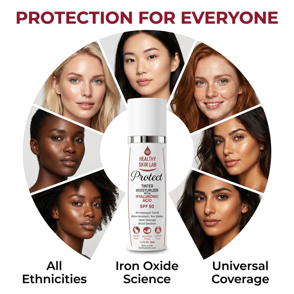 Healthy Skin Lab Protect Tinted Moisturizer SPF 50, Sheer Universal Tint, Lightweight Hydrating Mineral Sunscreen for Fa