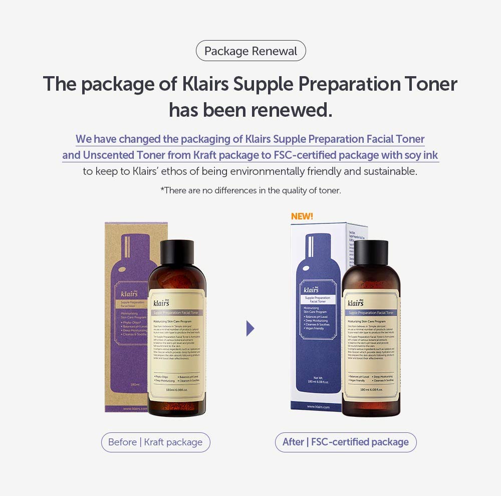 DearKlairs Supple Preparation Facial Toner Korean Hydrating, 6.08 Fl Oz – packaging and label