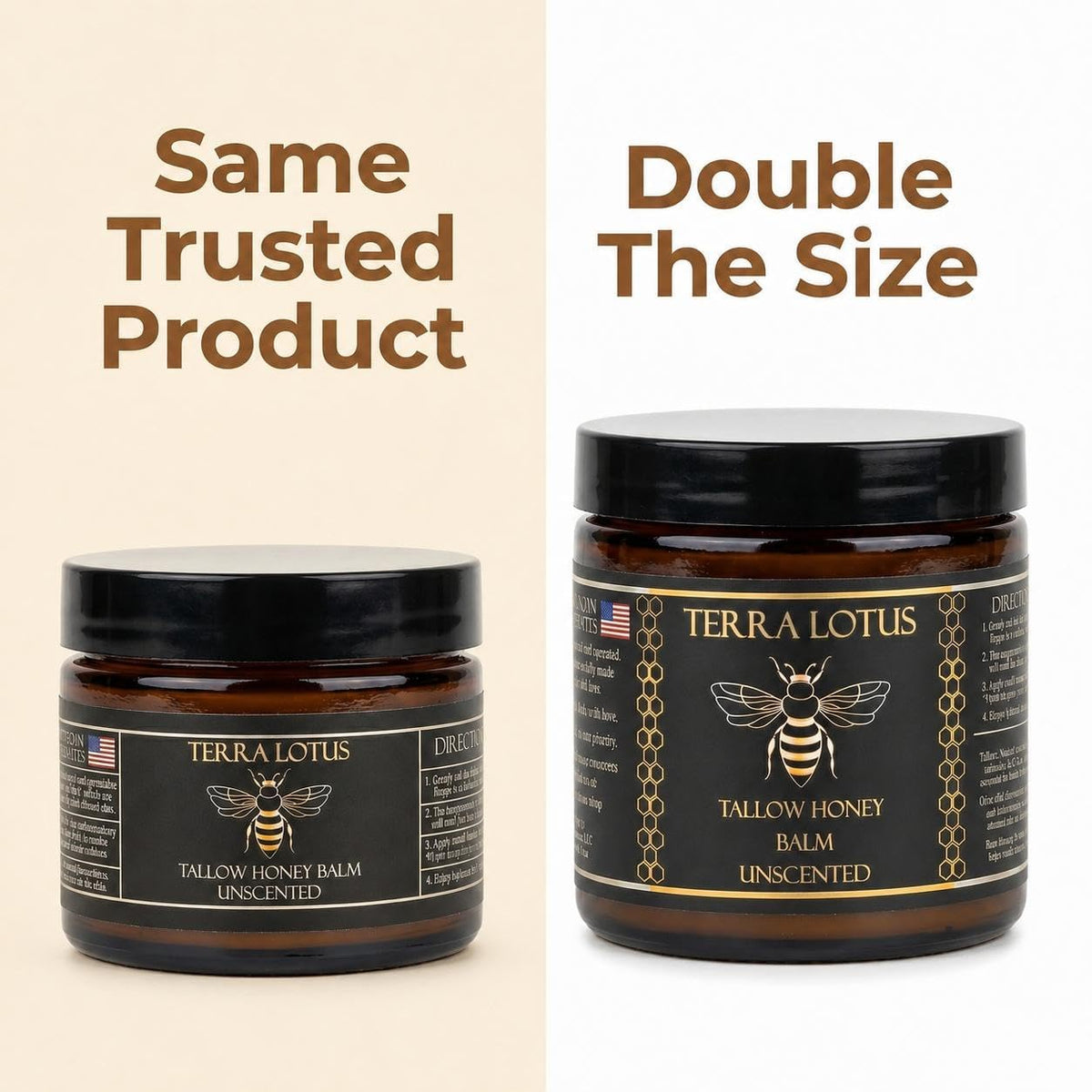 Terra Lotus - Organic Grass-Fed Beef Tallow Balm with Raw Honey - Moisturizing Cream - Handmade All-Natural Moisturizer 