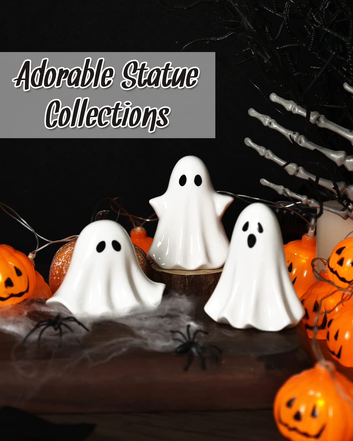 Tuitessine Ceramic Ghosts Small Scary Ghost Figurine Halloween Ghost Statue – alternate angle