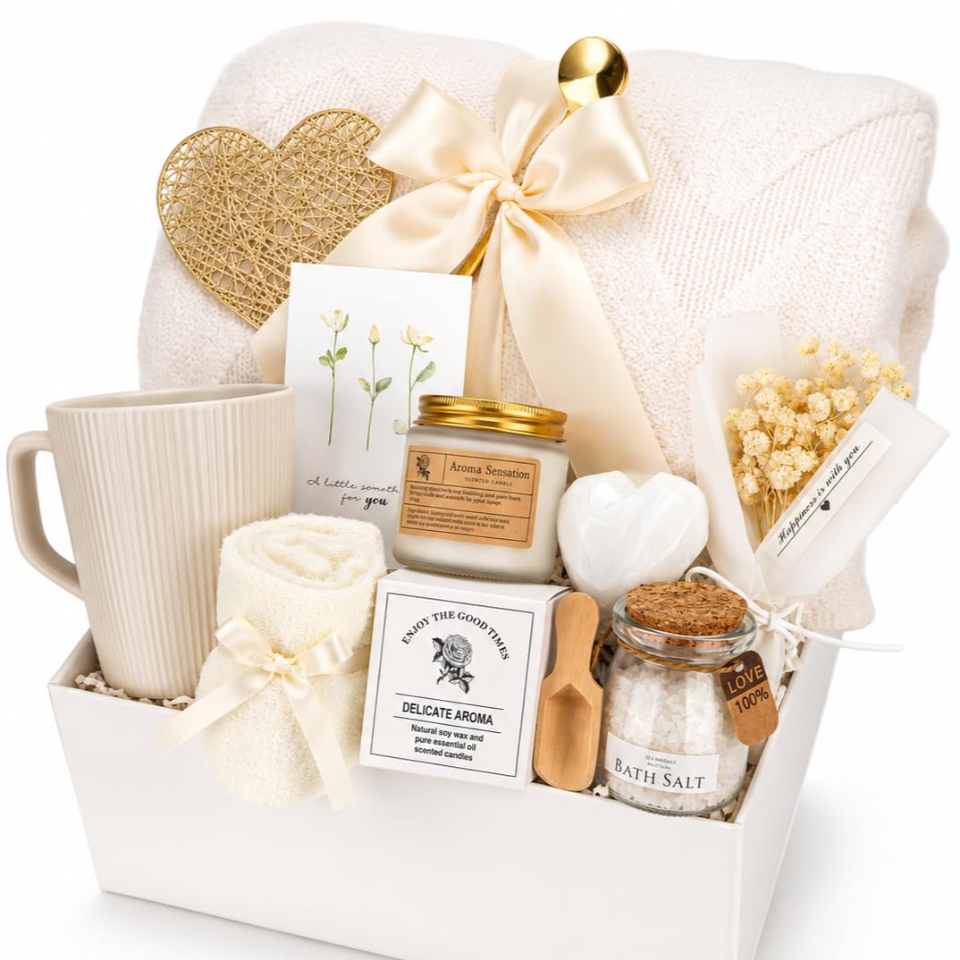 CuteBoxesBoutique Birthday Gifts for Women, Sunflower Relaxing Spa Gift Basket Self Care, Get Well Soon Mothers Day Thin