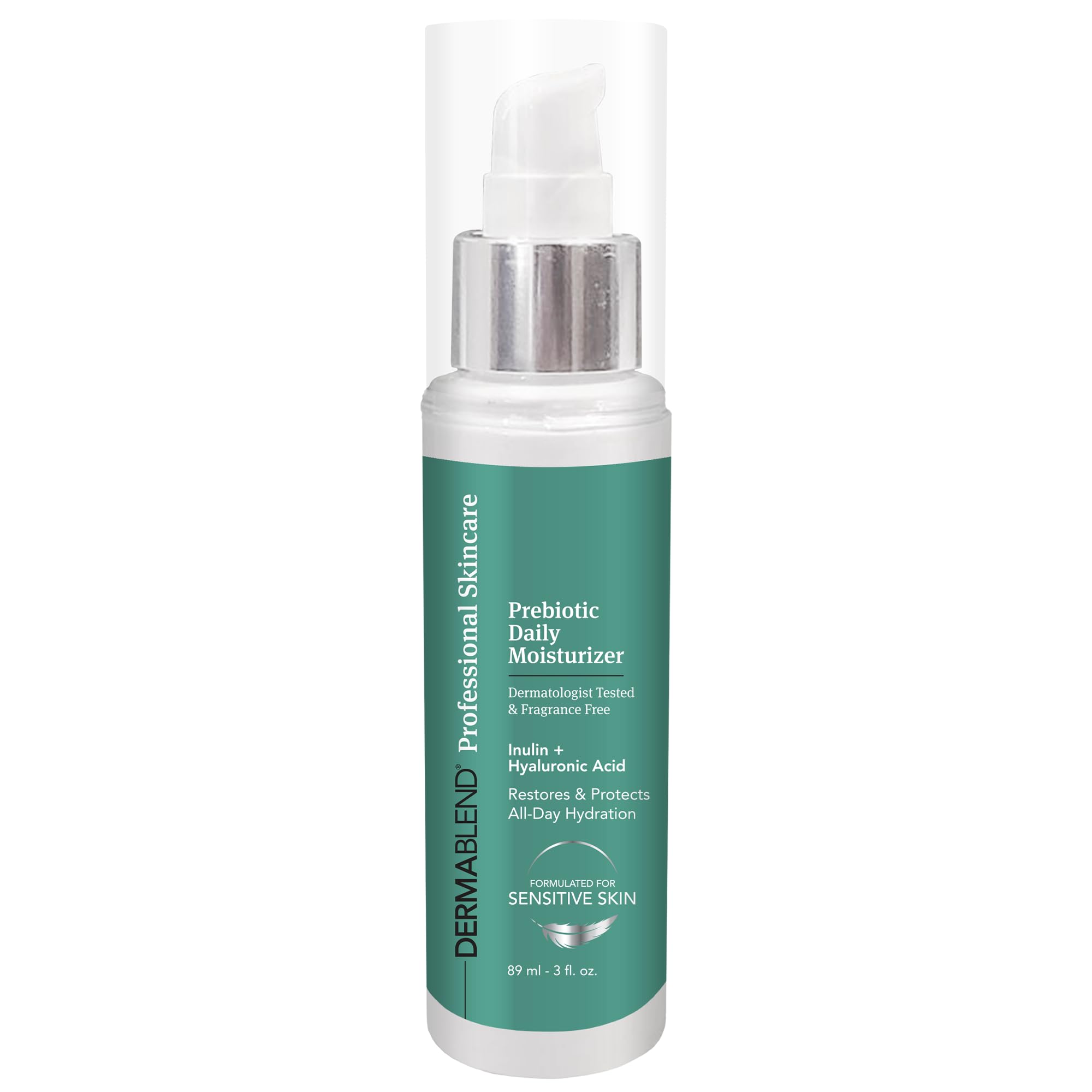 Dermablend Prebiotic Daily Moisturizer in 3 fl oz bottle, hydrating skin with nourishing skincare ingredients.