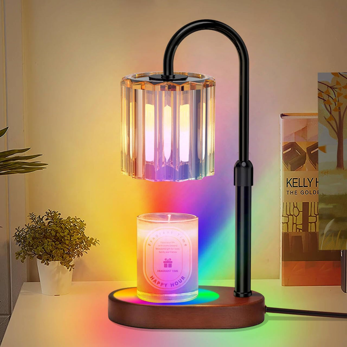 Lukasa Candle Warmer Lamp with Timer, with LED Color Lights, Dimmable, Adjustable Height, House Warming Gifts New Home D