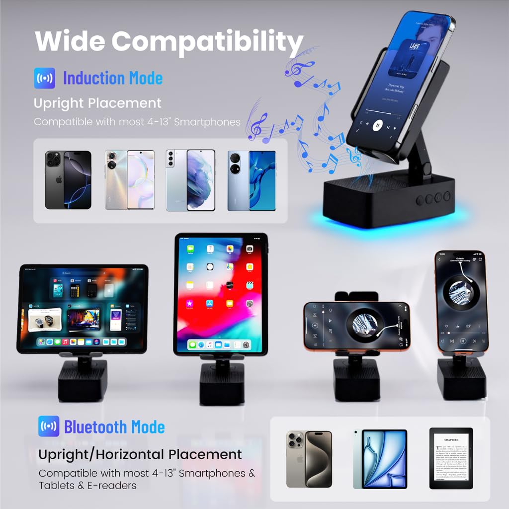 DBHBAODZI Wireless Sensor Speaker, Colorful LED Ambient Light; Foldable and Adjustable Phone Holder, Compatible with iPh