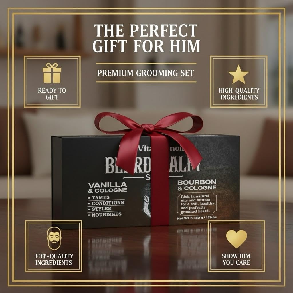 VITALSKINOIL Beard Balm Set for Men, Sandalwood & Cologne Scented, 2-Pack Set Pair – close-up detail