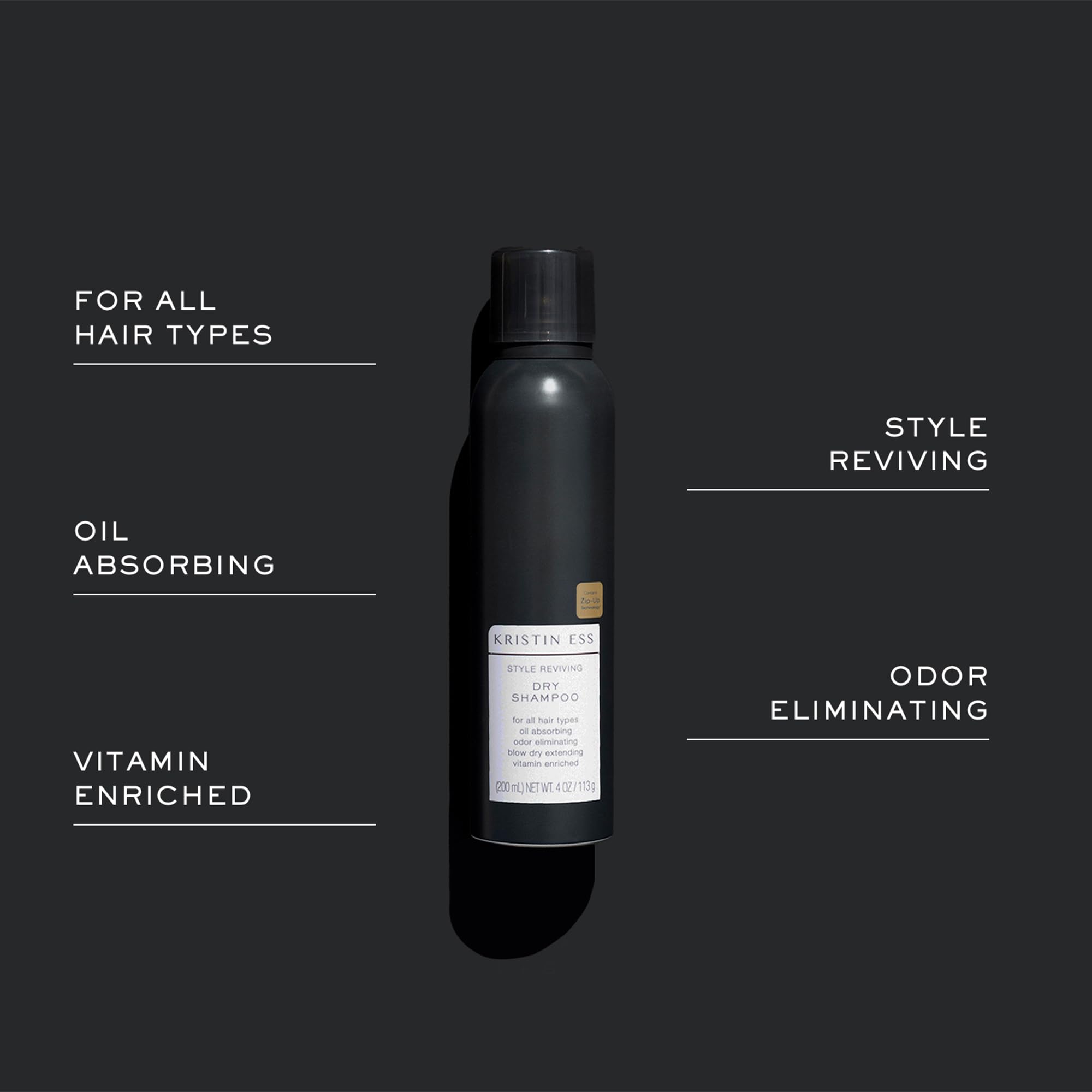 Kristin Ess Volumizing Vitamin C Dry Shampoo spray for oily hair, frizz control, talc-free, sulfate-free, vegan, color-safe with fresh pear scent.