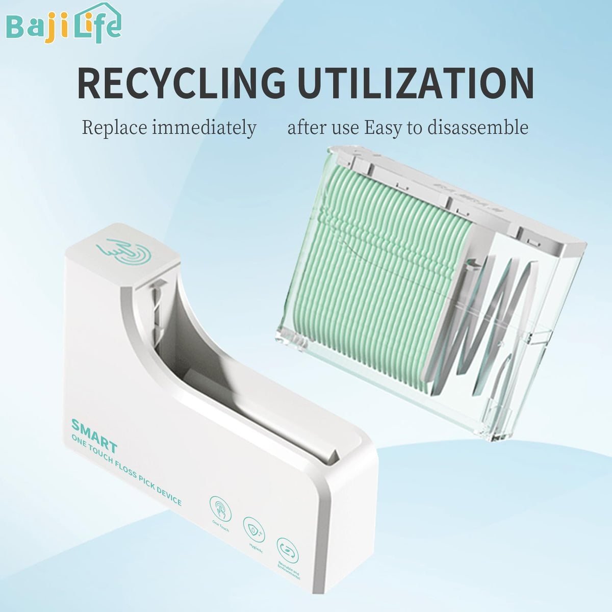 bajilife Smart Touchless Dental Floss Dispenser with 10 Cartridges Total 550 Count – close-up detail