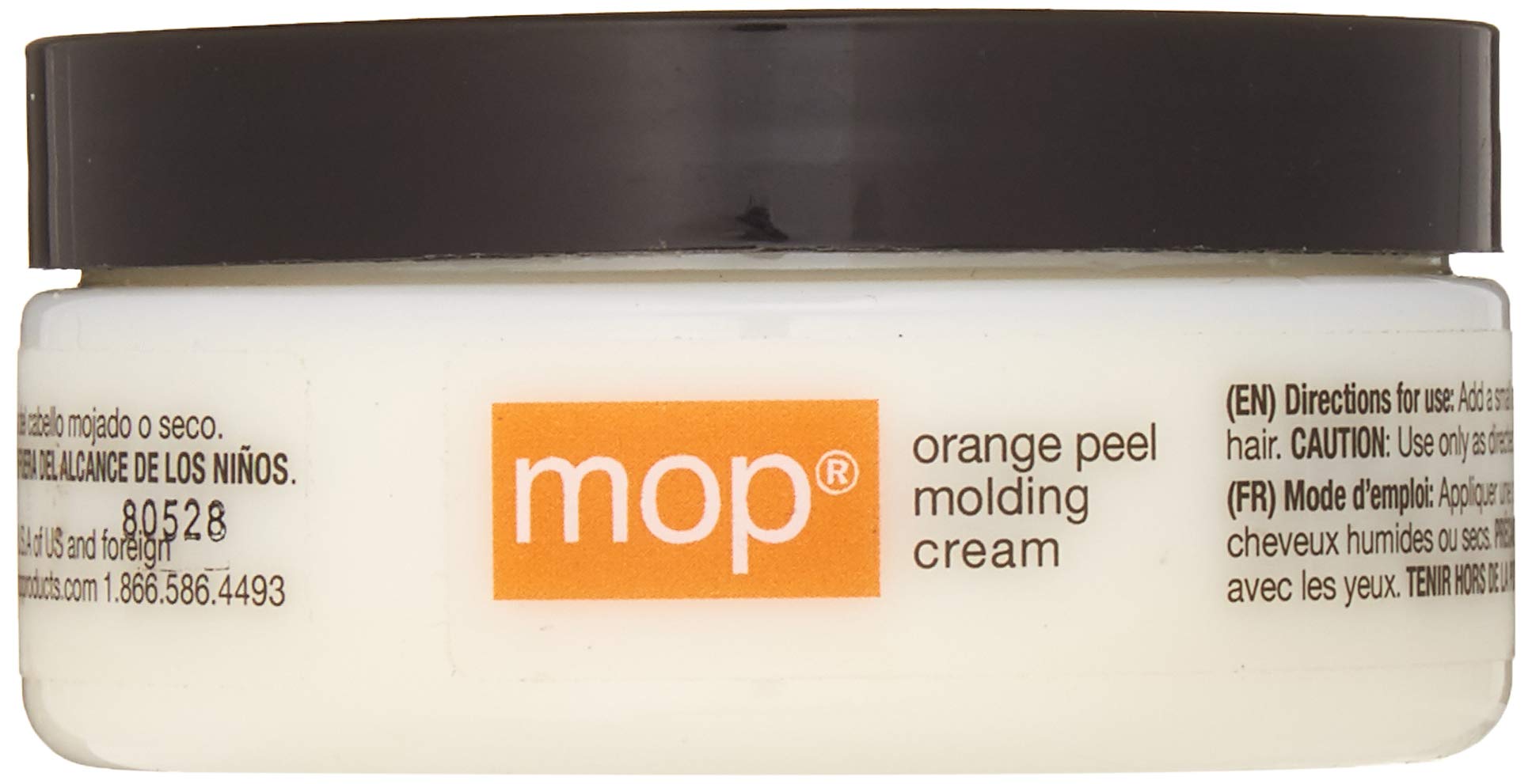 MOP Orange Peel Molding Cream for hair styling with a matte finish, 2.6 oz jar, showing the product container and label.