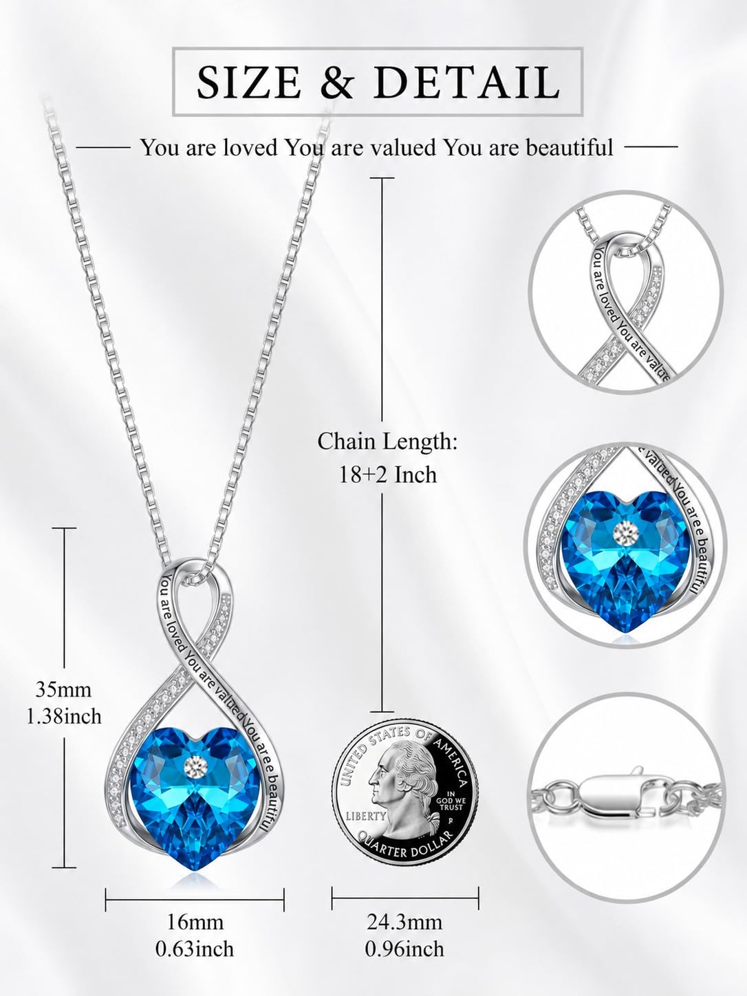 HVQP Inspirational Jewelry for Women I Love You Forever Infinity Heart Crystal Pendant Necklace Anniversary Christmas Va
