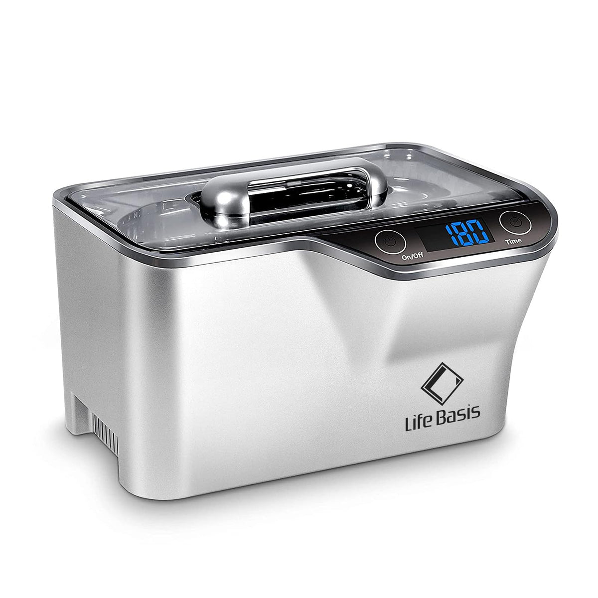 LifeBasis Ultrasonic Jewelry Cleaner Machine 600ml (20 oz), Silver – product photo (Ultrasonic Cleaners)
