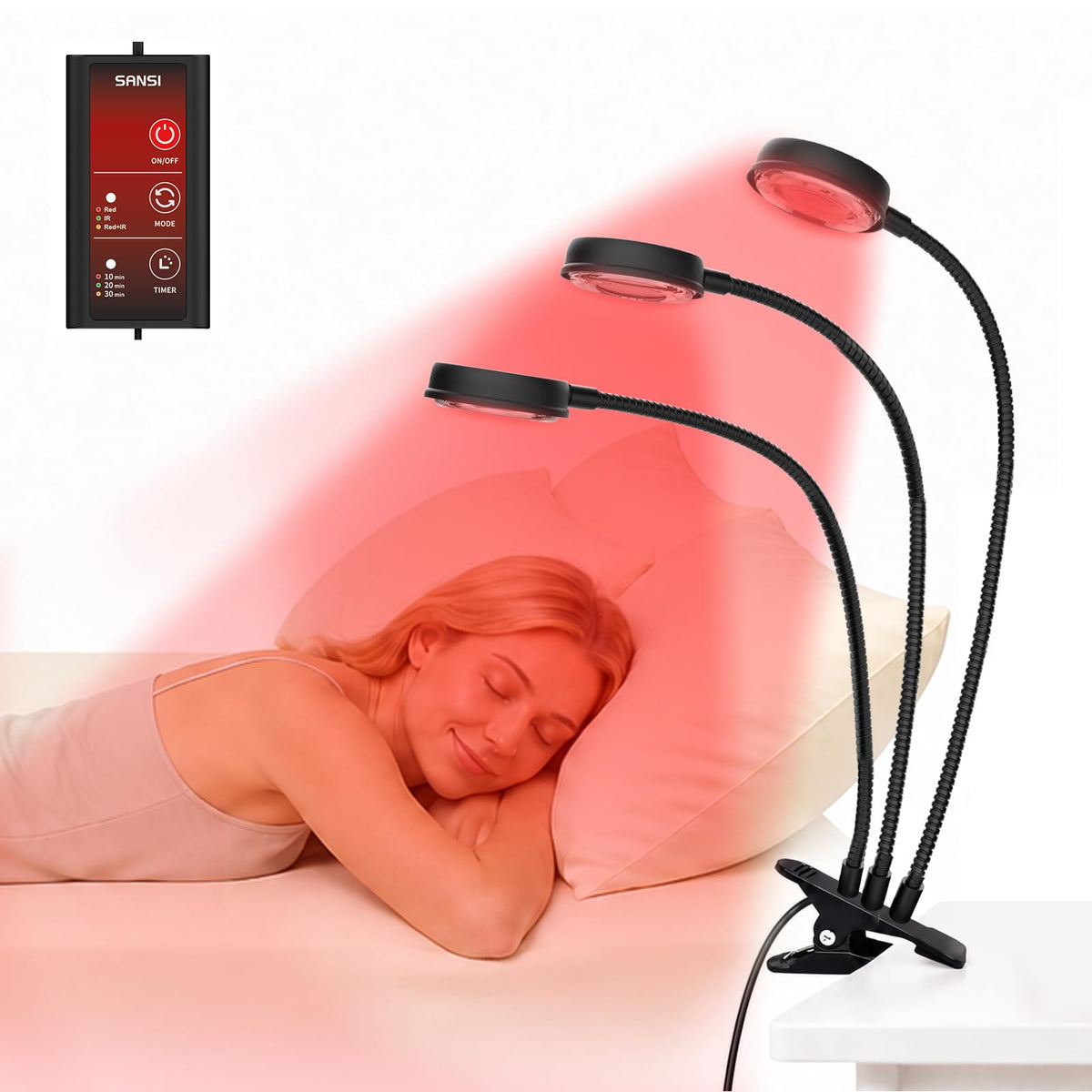 SANSI Red Light Therapy Lamp for Face and Body, 660nm & 850nm Infrared – product photo (Light Therapy)