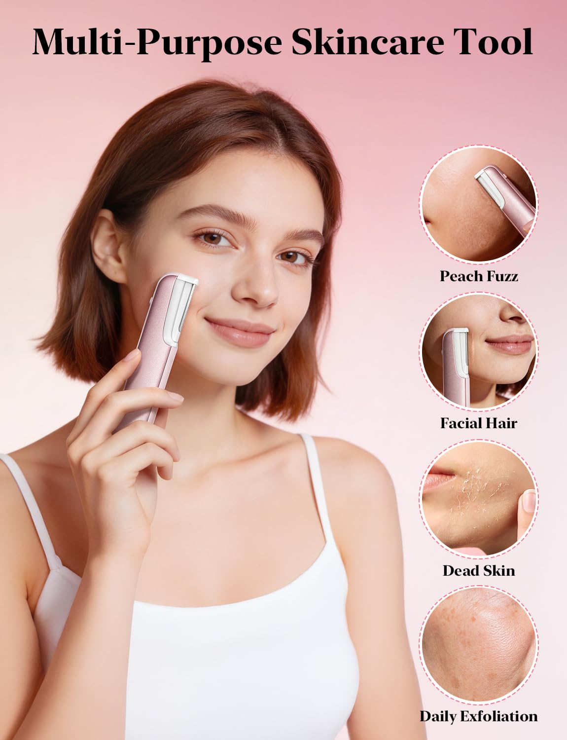 WLU Dermaplane Razor for Women Face, Dermaplaning Tool for Face Pure Pink – close-up detail