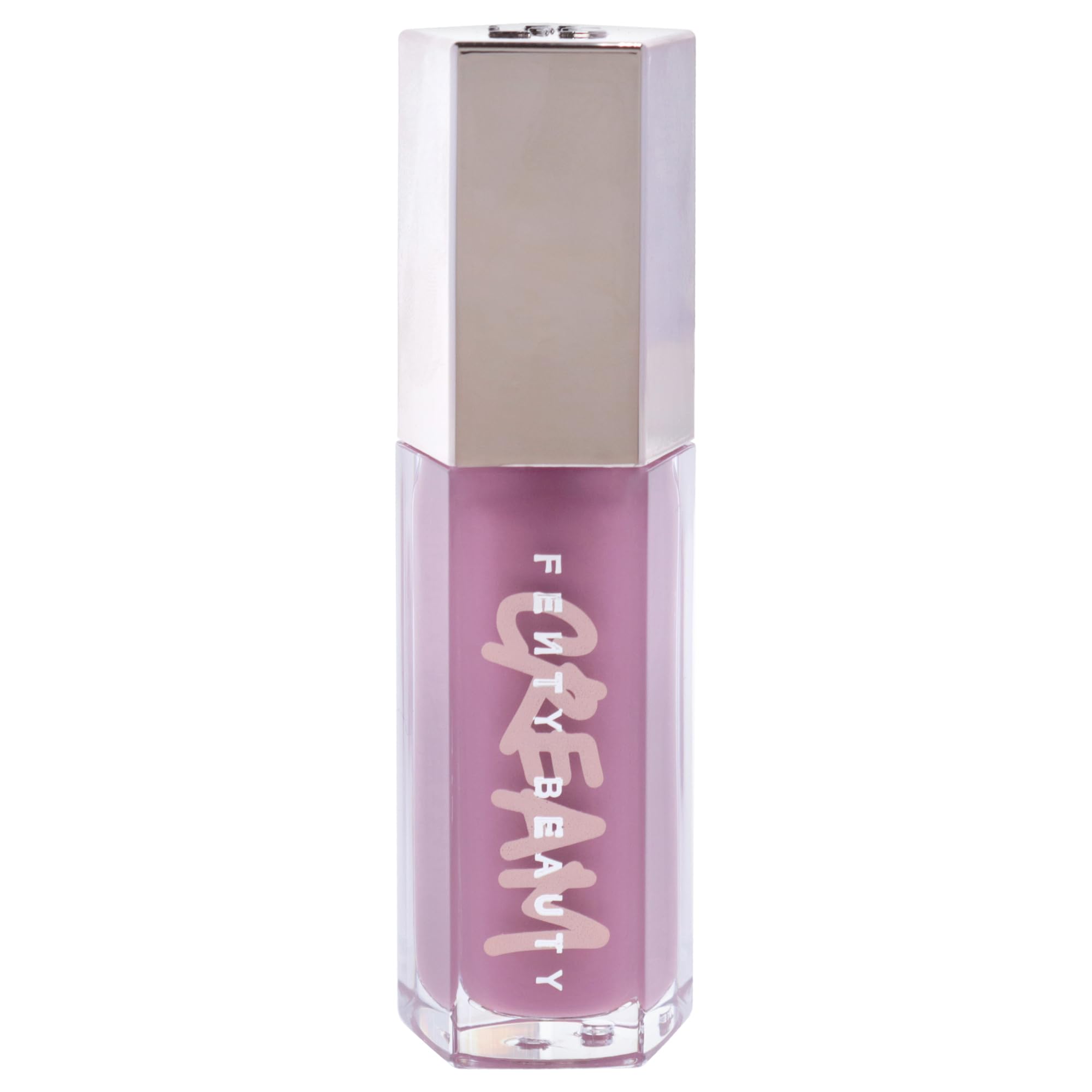 Fenty Beauty Gloss Bomb Cream Lip Color in Mauve Wives, 0.3 oz, showing a smooth mauve lipstick swatch on a model's lips.