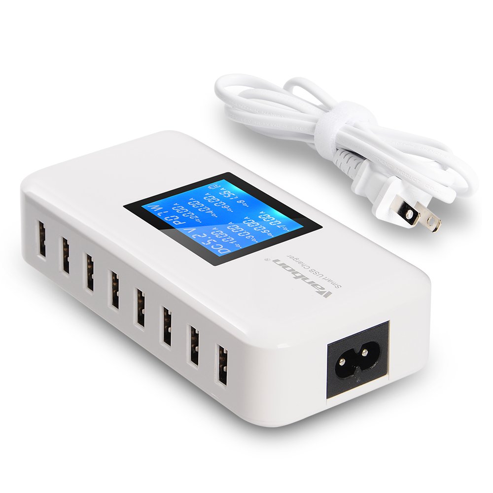 veebon 60W/12A 8-Port Desktop Charging Station Multiple USB, Multi Port Travel Fast Wall Charger Hub with LCD for Smart 