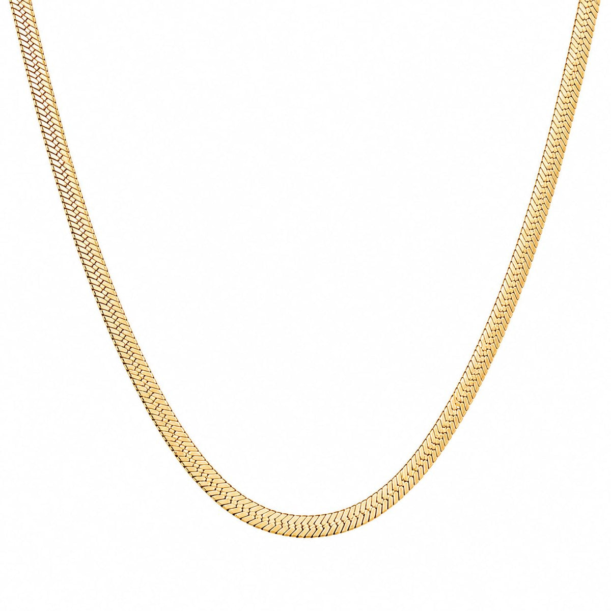 Ironsaints 18K Gold Plated Herringbone Necklace for Women & Men, Premium Stainless Steel Flat Snake Chain, Adjustable 20