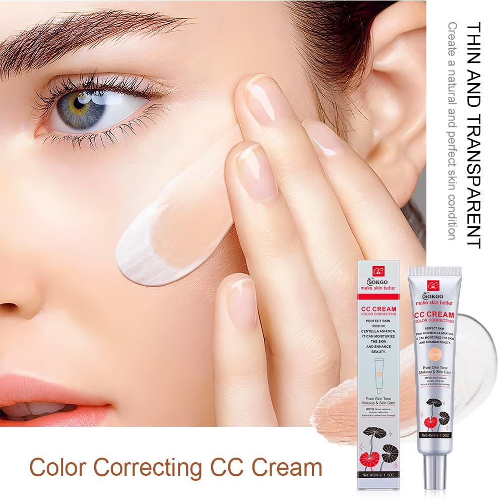 Fovcos Color Correcting CC Cream with SPF 25, Coverage Lightweight Foundation, Hydrating Serum, Even Skin Tone Makeup an