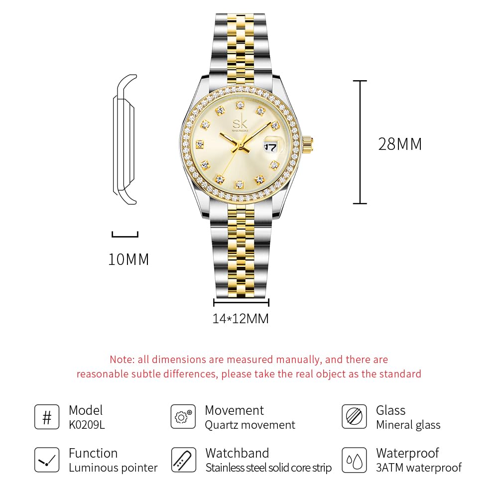 SHENGKE Women’s Crystal Accented Calendar Watch – alternate angle