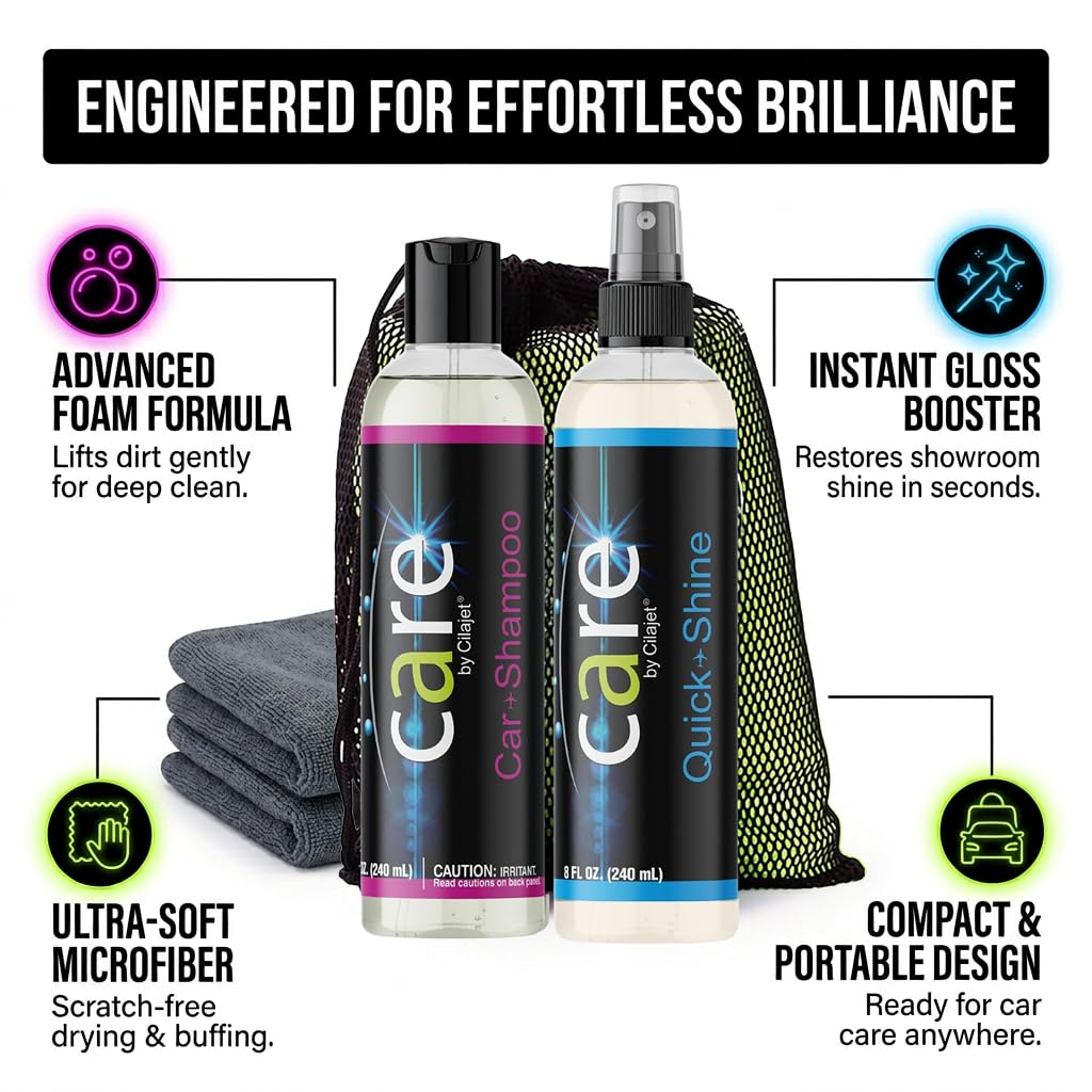 Cilajet Travel Kit, Automotive Car Accessories and Cleaning Supplies, 4-Piece Set with Car Shampoo and Quick-Shine Polis