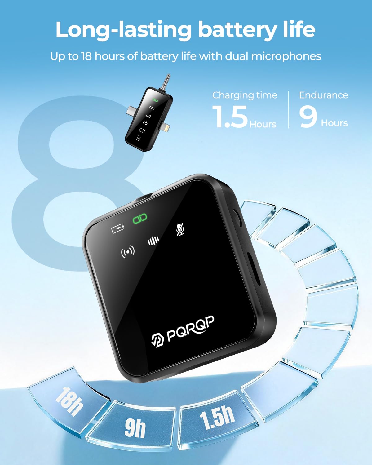 PQRQP 3 in 1 Wireless Mini Microphone for iPhone, Android, Camera,328ft Range, 18H Battery Life,High-Fidelity Audio Clip