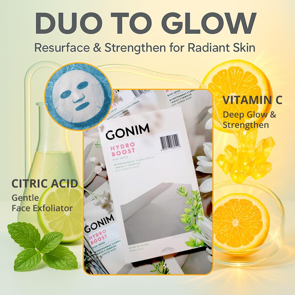 GONIM Korean Face Mask, Hydrating Face Mask Sheet with Hyaluronic Acid – full view, size 1 Count (Pack of 20)