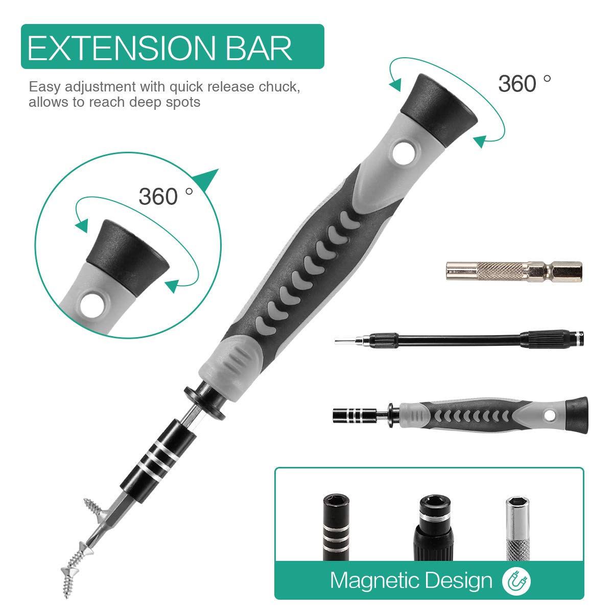 ORIA Precision Screwdriver Set, 130 in 1 Magnetic Screwdriver Kit with 120 Screwdriver Bits(117 PCS 28mm, 3 PCS 35mm), R