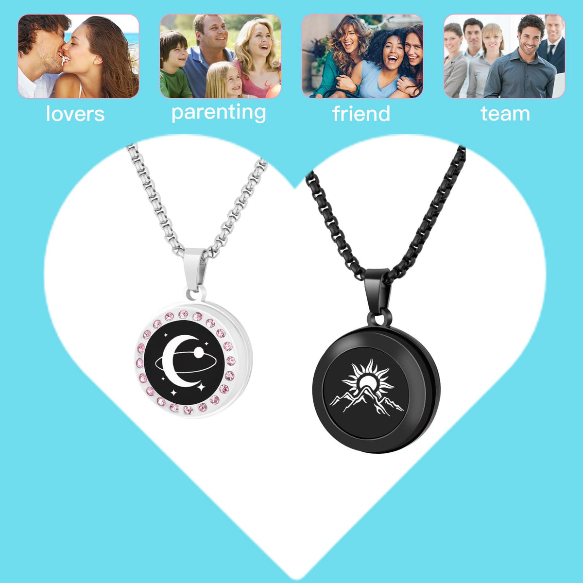 EAOYAO Long Distance Touch Necklaces,Vibration & Light up Remote Smart Matching Couples Necklace for Couple Long Distanc