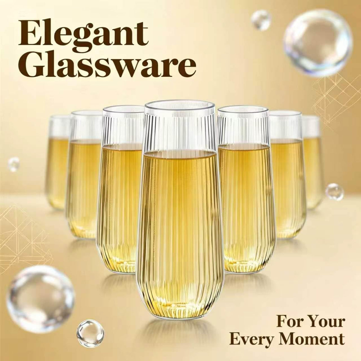Lueumxc 48 Pack Plastic Champagne Flutes, 9 Oz Ribbed Unbreakable Disposable Cups