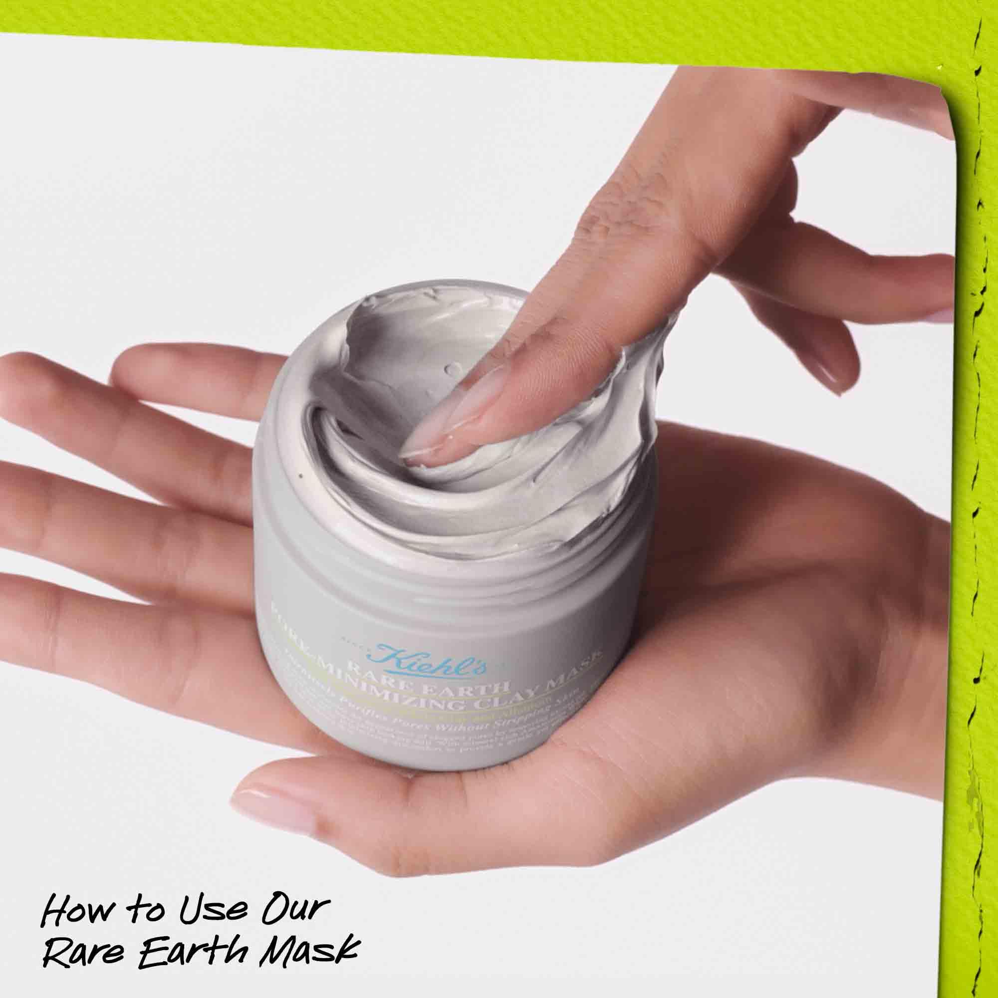 Kiehl's Rare Earth Clay Face Mask applied on clean skin, designed to minimize pores and detoxify the skin for a refreshed look.