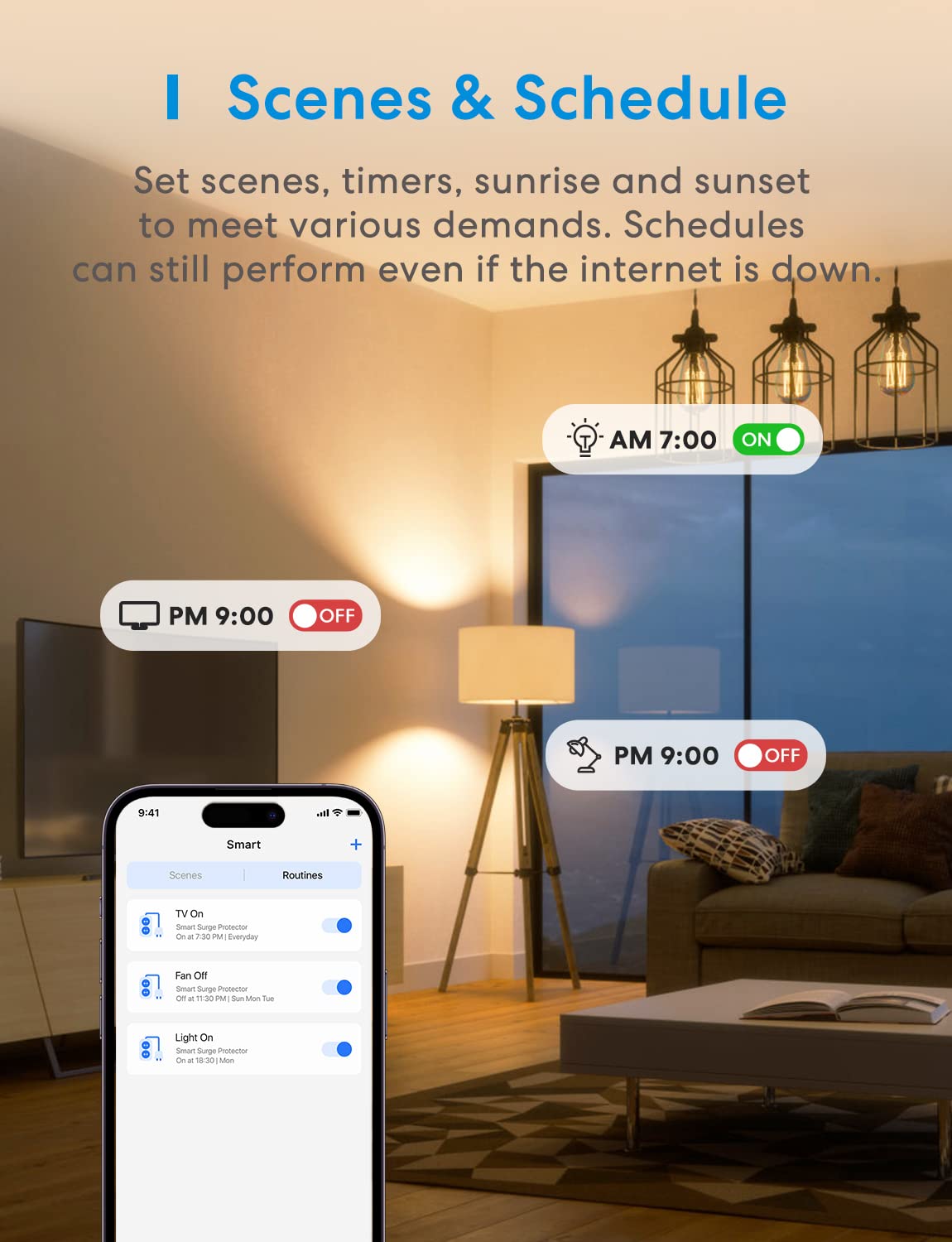 meross Smart Plug Power Strip, PD 20W USB-C, 15A WiFi Flat Outlet, 6 Feet – full view