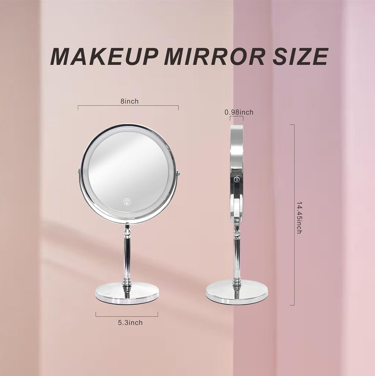 Creocasy Makeup Mirror with Lights ，8 Inch 1X/10X Rechargeable Double Sided Magnifying, 360° Rotation LED HD Mirror with
