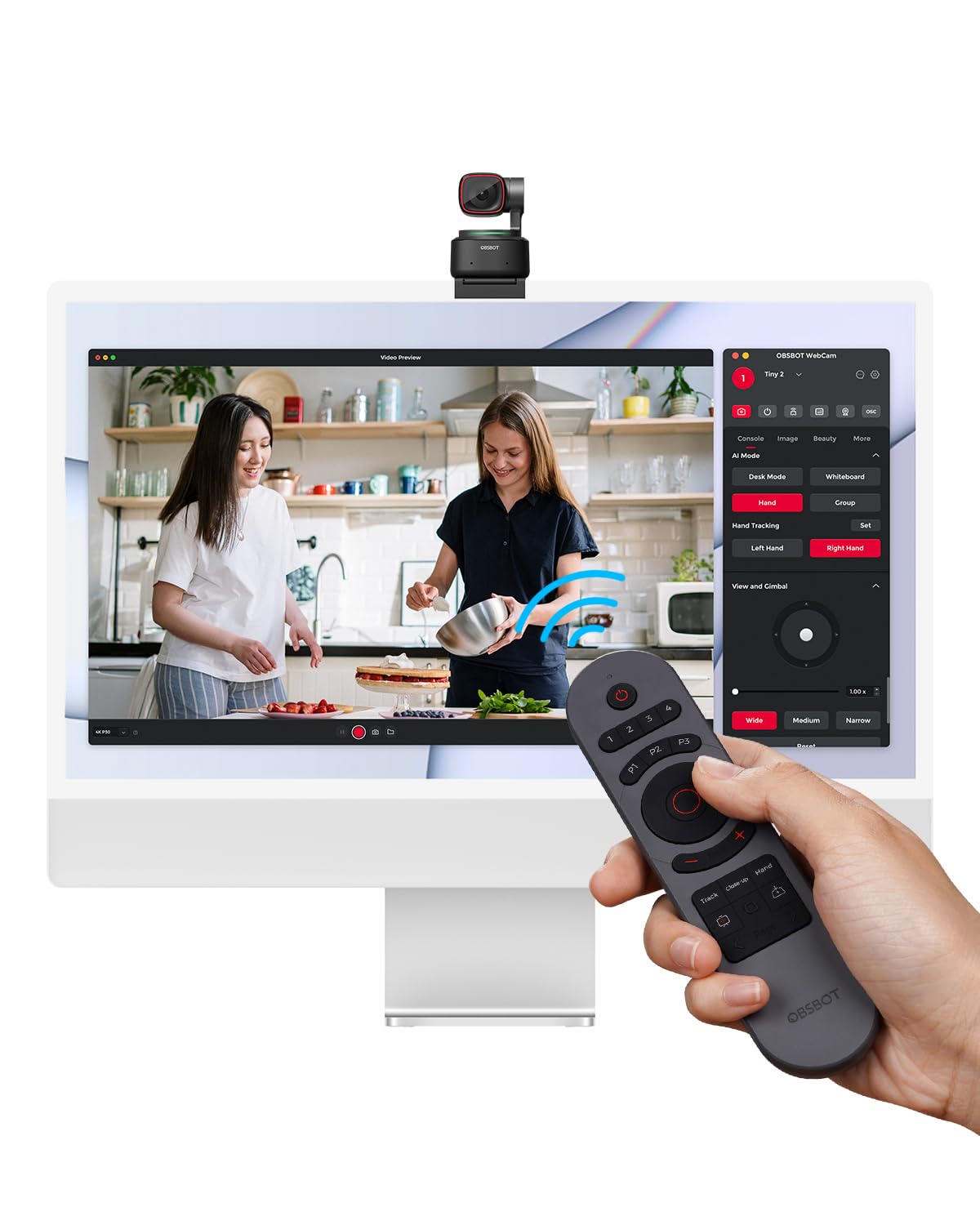 OBSBOT Tiny 2 Remote Control, Smart Remote for Tiny 2/Tiny 2 Lite/Tiny 4K/1080P Webcam, Wireless Connection via USB Rece